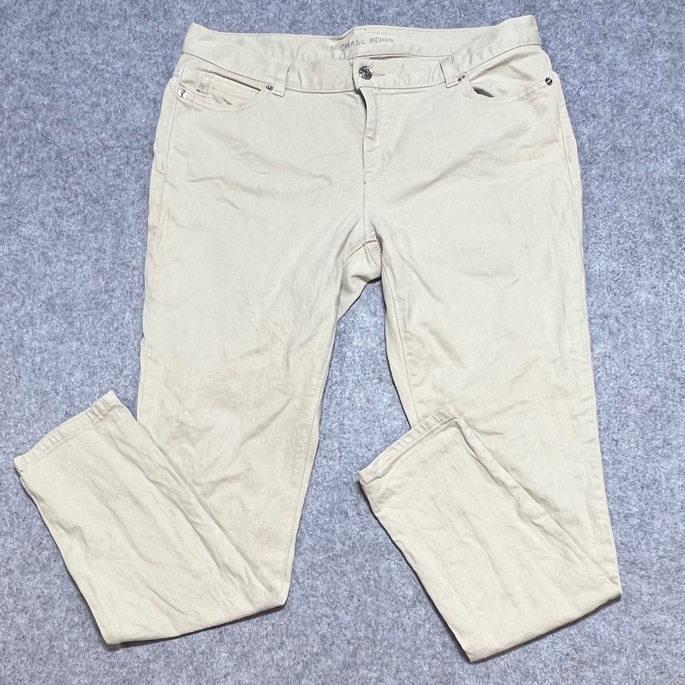 Michael Kors‎ Womens Sand Beige Skinny Stretch Pants Size 10 Mid Rise Chino